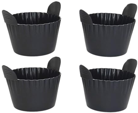 4 Pack Air Fryer Ramekins, Non-Stick Egg Moulds & Muffin Cases for Air Fryers, Black - Fits All Models, Dishwasher Safe