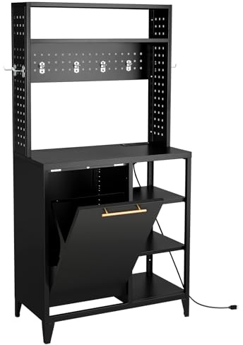 Sightlife Bacs à déchets Poubelle de Cuisine avec Prises Étagère de Rangement Plaque réglable Meuble Poubelle Cuisine Salon Noir 160 x 80 x 40 cm