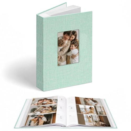 Vienrose Álbum de fotos de lino de 6 x 4 pulgadas con ventana de cubierta, 300 bolsillos, páginas sin ácidos, con áreas de notas, libro de recuerdos de gran capacidad, regalo para bodas, familiares