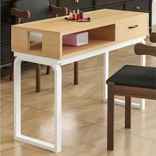 Mesa de manicura profesional de madera maciza con soporte de metal, elegante escritorio de arte de uñas y estación de maquillaje para salones de belleza (120 x 40 x 78 cm, diseño moderno)