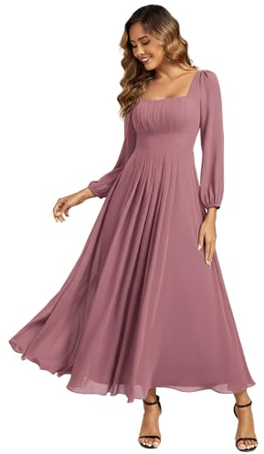 Ever-Pretty Women's Bridesmaid Dress Chiffon Long Sleeve Square Neck Empire Waist ES02522