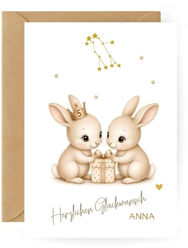 Sternzeichen Zwillinge Geburtstagskarte Kinder personalisiert mit Name & Alter – Zwillinge Sternbild Tierkreiszeichen Karte für Kinder – Glückwunschkarte Junge Mädchen Baby (21. Mai – 21. Juni)