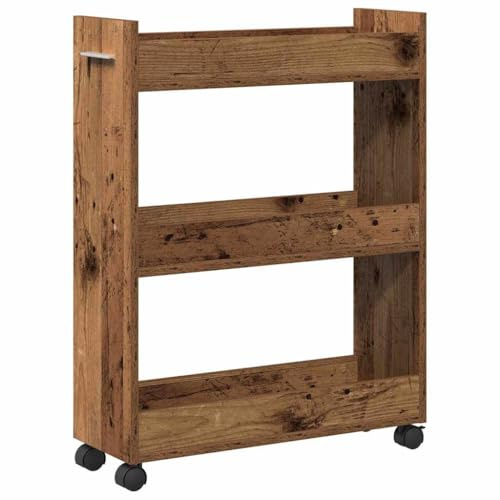 Roanoer Armadio mobile con ruote, effetto legno anticato, scaffale a nicchia, 60 x 22 x 79 cm, moderno armadietto con 3 scomparti, per soggiorno, camera da letto e ufficio domestico