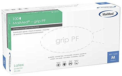 MaiMed Latexhandschuhe mit Grip, Einmalhandschuhe, puderfrei, unsteril, 100 Stk, M