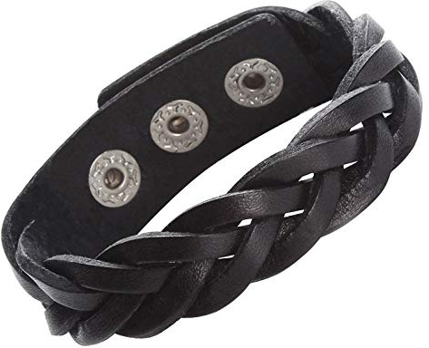 CCBFY Genuine Leather Bracelet Braided Sporty Wide Wristband Punk Jewelry for Men Women Black