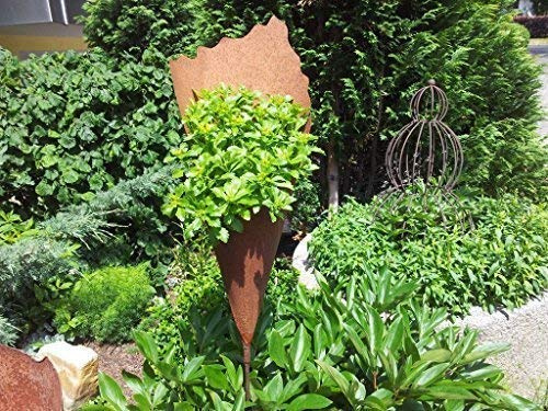 Rostikal | Pflanztüte auf Stab aus Metall | Rost Gartendeko zum Bepflanzen | 40 cm tief