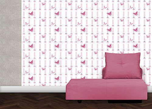Streifentapete in rosa mit chinesischen Schmetterlingen, Vlies Tapete für Kinderzimmer oder als edle Wohnakzente (Höhe 3m Breite 46,5cm)