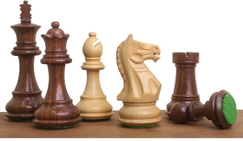 RoyalChessMall Fierce Knight Staunton Chess Pieces set - Weighted Golden Rosewood - 3.5 Extra Queens