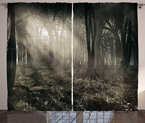 ABAKUHAUS Braun Rustikaler Gardine, Nostalgische Dark Forest, Schlafzimmer Kräuselband Vorhang mit Schlaufen und Haken, 280 x 245 cm, Braun