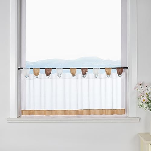 ESLIR Scheibengardine mit Schlaufen, Kurzgardine Voile, Braun HxB 45x140cm | Vorhang Küche, Bistrogardinen Transparent, Stores Gardinen, 1 Stück