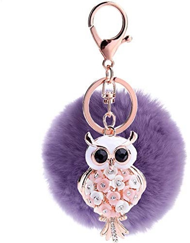 Canarea strass bommel Keychain mit Glitzer Mini Eule Anhänger Schlüsselanhänger plüsch ball,Elegant Plüsch-Kugel Auto-Anhänger Weich Pompom Handtaschenanhänger Dekor Schlüsselring (# 19)
