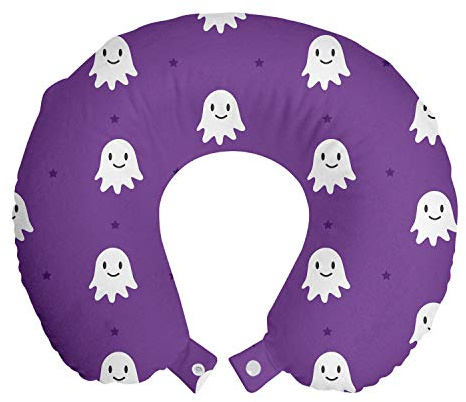 ABAKUHAUS Infantile Cuscino da Viaggio, Ghosts Felice Halloween, Accessorio in Schiuma di Memoria per Viaggio, 30 cm x 30 cm, Fucsia e Bianco