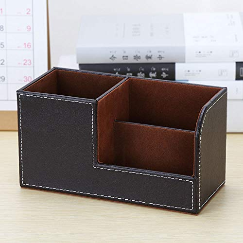 PU Büro-Organizer, multifunktionaler Stifthalter, 3 Fächer, Aufbewahrungsbox, Halter, Leder, Schreibtisch-Organizer, Handy, Bürobedarf, Halter (braun)