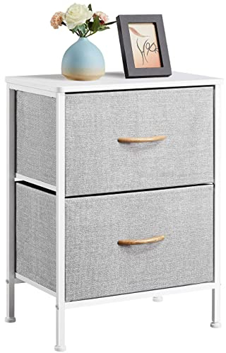 Yaheetech Chest of Drawers, Fabric Storage Wardrobe Cabinet with 2 Easy Pull Drawers, Metal Frame Cloth Organizer Unit for Living Room/Bedroom/Hallway/Nursery, Light Grey, 45 x 30 x 61.5 cm