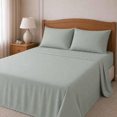 TRAMAS+ Parure de lit 100% Coton - Parure de draps 4 pièces - Ensemble de draps - Parure de 1 Drap Housse 160x190/200cm, 1 Drap Plat 240x270 et 2 taie d'oreiller 55x80, Vert Tiffany