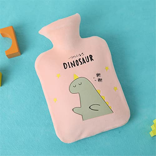 GIVBRO Wärmflasche aus PVC, mit flauschigem Plüschbezug, kurzes Fleece, Cartoon-Dinosaurier-Muster, 500 ml, 1000 ml, 2000 ml