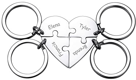 MeMeDIY 4pcs Maman Grande Soeur Personnalisé Coeur Puzzle Porte-clés pour Les Amateurs Petite Amie de Bijoux en Acier Inoxydable Set d'argent