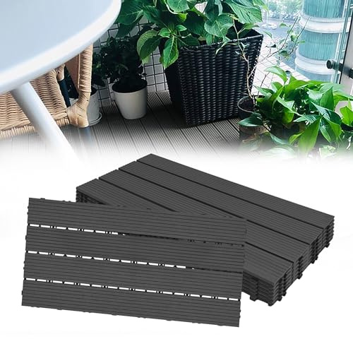 HENGMEI WPC Fliesen Terrassenfliesen 30x60cm Balkonfliesen Klickfliesen Bodenbelag mit klicksystem, 1m²6 Stück für Terrasse und Balkon, Anthrazit