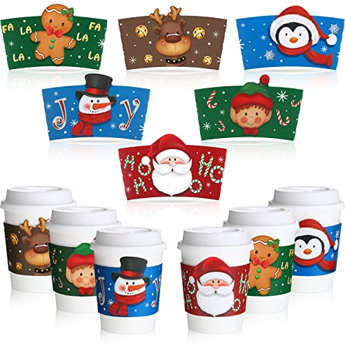 Weihnachten Kaffee Tee Tasse Hüllen Einweg Wellpappe Becher Hülsen für 12 Unzen 16 Unzen Pappbecher Schneemann Tassen Hüllen für Schokolade Kakao (Keine Tassen Enthalten) (72 Stück)