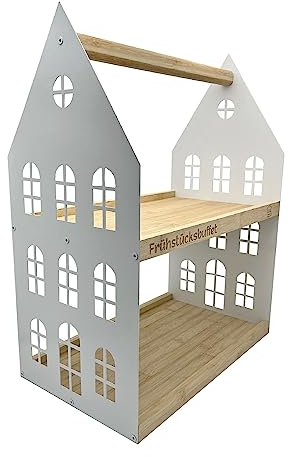 UNUS Home Alzata Colazione a buffet Bianco 2 Piani con Manico per Colazione Frutta Salsiccia e Formaggio Vassoio in Legno di Bambù Struttura in Metallo