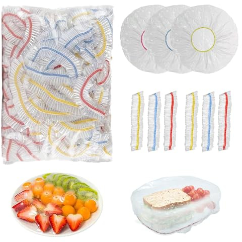 CLDURHGE Copertura per alimenti in plastica 300 pezzi Sacchetti per alimenti freschi Copertura per alimenti riutilizzabili per sacchetti elastici