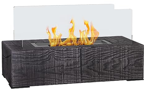 HOMCOM Tischkamin, Bio-Ethanol Kamin, 0,15 L Tischfeuer, tragbarer Indoor-Kamin mit Holzoptik, Edelstahl, 1000BTU, 33 x 16 x 18 cm