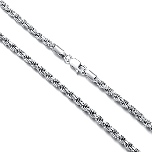 WSX Authentic 925 Sterling Silver Rope Chain for Men & Women Diamond Cut Sterling Silver Braided Twist Chain with Lobster-Claw Clasp, Sturdy, Shiny 1.5/2/3mm, 16-26 Inches