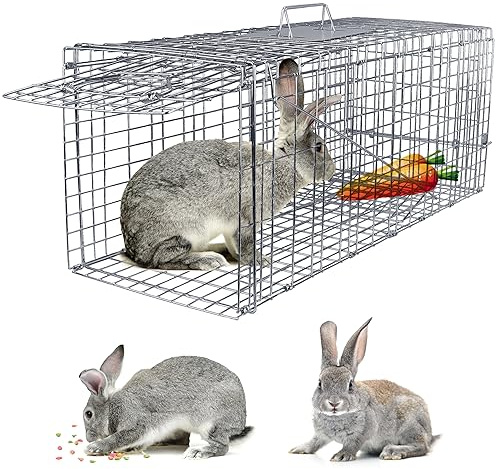 Moclever Humane Cat Trap Cage Catch Release Live Animal Rodent Cage Collapsible Galvanized Wire for Small Raccoons Beavers Groundhogs Foxes Armadillos-30.5X11.81X11In