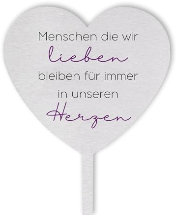 Dolorino Grabstecker Edelstahl Herz mit Spruch | Menschen die wir lieben bleiben für immer in unseren Herzen | Grabschmuck | eine wetterfeste Erinnerung aus Edelstahl | 28cm