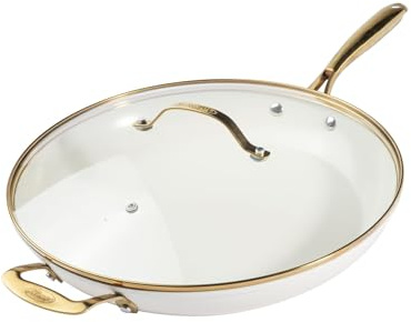 GOTHAM STEEL 14 Inch Non Stick Frying Pans Nonstick Frying Pan, Nonstick Pan with Lid, Cooking Pan, Nonstick Skillet, Non Stick Pan, PFOA Free Ceramic Pan, Cream White
