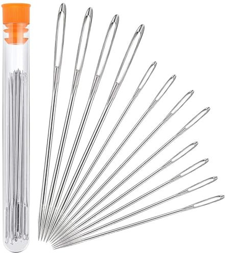 12 Stück Nähnadeln mit Großem Öhr, 3 Größen Stopfnadeln Set (5,3cm, 6cm, 7cm), Sticknadeln Große Öhrnadel, Wollnadel zum Vernähen, Stumpfe Nadeln für Hand Nähen Handwerk