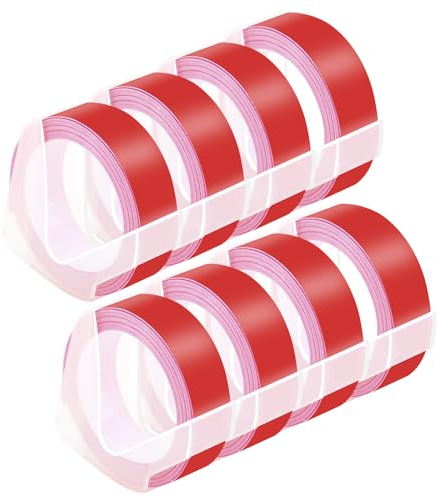 NineLeaf 8 Packung Ersatz für Dymo S0898152 521202 3D Kunststoff Prägebändern 12mm x 3m Weiß auf Rot Bänder Schriftband für Office Mate II 1540 154000 Organizer Xpress Pro 1575 Beschriftungsgerät