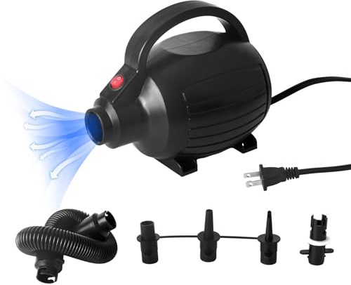 Electric Pump for Inflatables, Quick-Fill Air Mattress Pump for Air Bed Pool Toy Raft Boat, AC 110-120V Inflator,Electric Air Pump with 4 Nozzles, Black