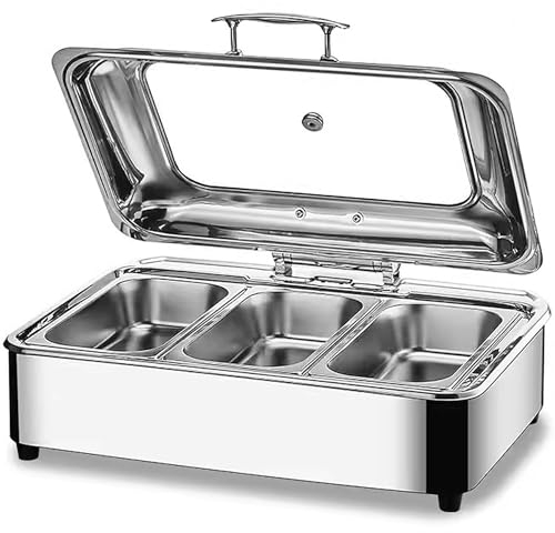 Chafing Dish Eléctrico, 9L Calentador de Buffet in Acero Inoxidable con Tapa Visible, Calentador de Comida Profesional para Buffet y Fiesta, Temperatura Regulable (0-85℃)(Size:GN1/3)
