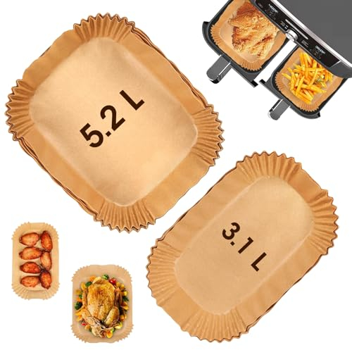 Tefal 5.2L&3.1L Duale Heißluftfritteuse - 100 PCS Backpapier für Heißluftfritteuse, Zubehör für Lakeland/Tower/Salter Große&Kleine 2 Schubladen Fritteuse
