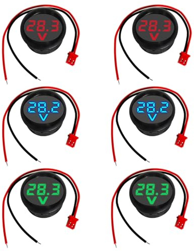 GTIWUNG 6 Stücke Digital Voltmeter DC 4-100V, Drähte Spannungsmesser 3-Digit LED Anzeige, Spannungsanzeige für Auto/Motorrad/LKW/Boot (Rot&Blau&Grün)