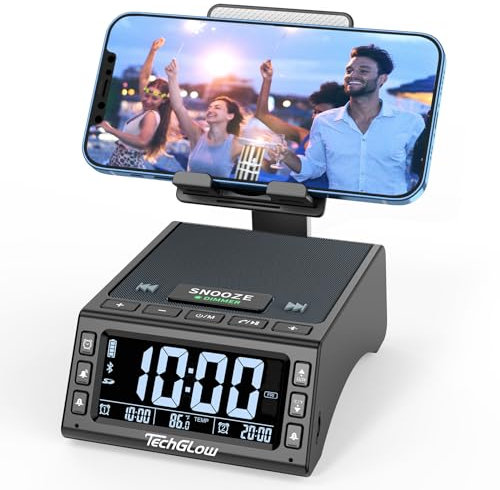 TechGlow Support de téléphone portable pliable avec double alarme et station de charge, idée cadeau pour homme et femme, cadeau de technologie Cool Gadget