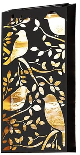 AAMEN Metal Sparrows Wall Art Solar Light, Wall Décor Solar Powered Led Lights, Fence Ornaments Decoration Lights Panel, Garden Outdoor Led Light with White Glow for Outdoor