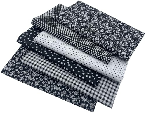 aufodara 6 stycken 50 x 80 cm bomullstyg, stort tygpaket, patchwork-tyger bomull, bomullstyg metervara, tyger för sömnad, patchwork-tygpaket för quiltning, DIY pyssel, hantverk (svart)