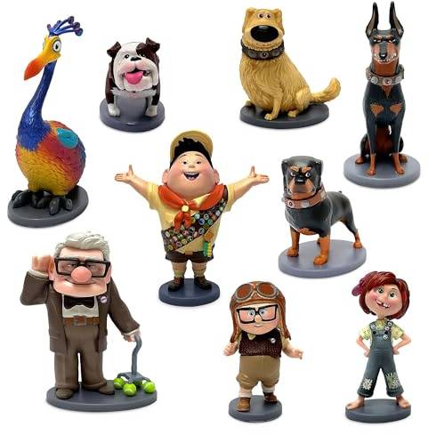 Disney Store Official Ensemble de Figurines Là-Haut des Studios Pixar, 9 Figurines moulées Comprenant Carl, Carl Jeune, Ellie Jeune, Russell, Kevin, Doug, Alpha, Beta et Gamma