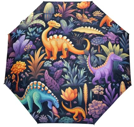 Violetter Lila Dinosaurier Regenschirm Automatik Auf-Zu Taschenschirm Umbrella Kompakt Schirme für Jungen Mädchen Strand Frauen