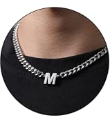 Esmoly Chaine Acier Inoxydable Collier Homme Lettre A-Z Argent Or Noir Chaîne Cubaine Réglable Cadeau Homme Garçon 18+2 Inches (Argent M)