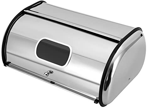 WEIGR Boîte à pain avec couvercle en acier inoxydable - Boîte de rangement pour la cuisine - Grande - 44 x 28 x 19 cm