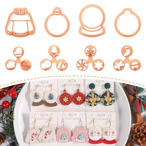 Puocaon Christmas Polymer Clay Cutters - 8 Pcs Christmas Ornament Snow Globe Sweater Clay Cutters for Earrings Jewelry
