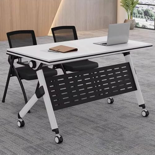 Tragbarer, faltbarer Konferenztisch mit Rollen, multifunktionaler langer Tisch für Konferenztraining, Lernen, Büro, Schule, Schreibtisch, Spleißbares Design, Schwarz, 140 x 61 x 76 cm
