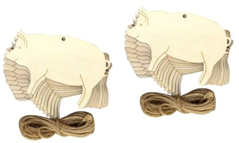 Anneome 20piezas Etiquetas De Madera Forma De Cerdo Carteles De Madera Sin Terminar Con Cuerdas Para Decoración Bodas y Perfectos Para Etiquetas De Nombre y Proyectos De Manualidades