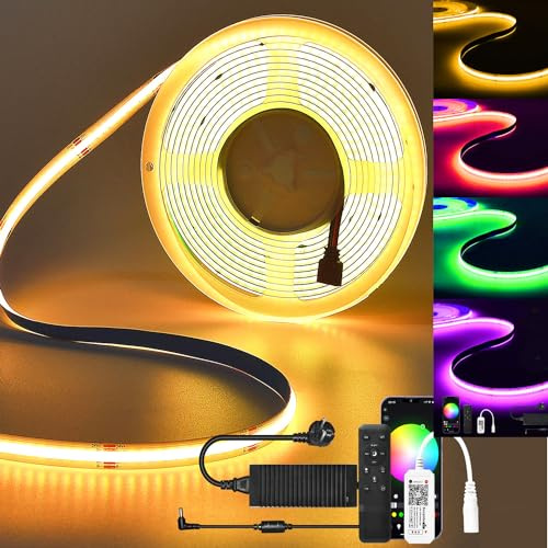 SUBOSI 10M Smart COB LED Streifen RGBWW, 672 LEDs/m Intelligent Lichterkette Kompatibel mit Alexa & Google Assistant, Musik-Sync, Dimmbar 24V LED Strip für Zimmer Deko, Gaming, Heimkino & Weihnachten