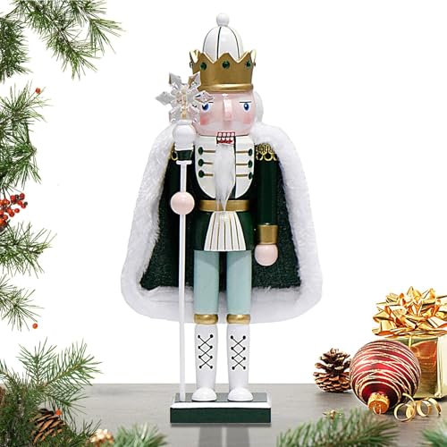 Jingmiger Schiaccianoci decorativo in legno, decorazione natalizia in legno, statuetta della regina delle festività, re da 12 pollici con fiocco di neve, ornamenti per tavolo