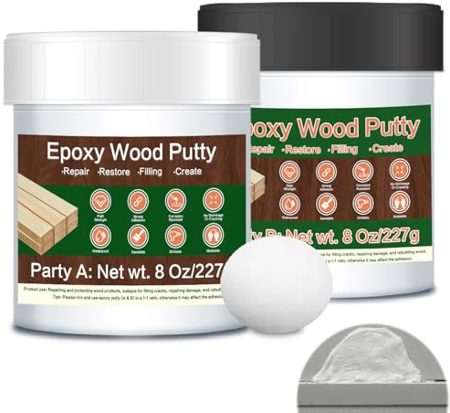 Epoxy Putty - 16 oz White Epoxy Wood Filler, 2-Part Stainable Structural Filler Putty Kit, Wooden Floor Furniture Repair for Repairing and Bonding Damageed Wood