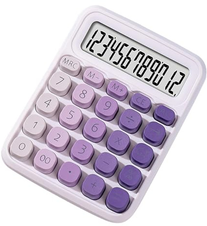 Mavaol Niedlicher 12-stelliger Taschenrechner mit großem LCD-Display, runden Tasten, doppelter Stromversorgung, Bonbonfarben mit Farbverlauf, ideal für Büro, Schule und Zuhause (Lila)